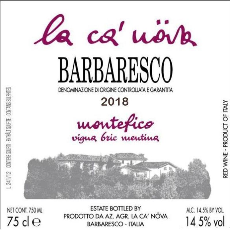 2018 Ca’ Nova barbaresco bottle