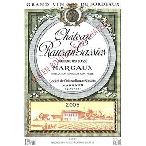 2005 Chateau Rauzan-Gassies 2eme Cru Classe, Margaux 12x75cl