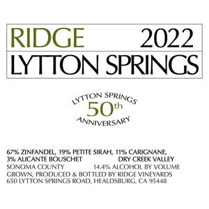 2022 Ridge, Lytton Springs, Dry Creek Valley 12x75cl