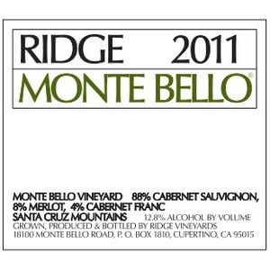 2011 Ridge, California Cabernet Sauvignon Monte Bello, Santa Cruz Mountains 3x150cl