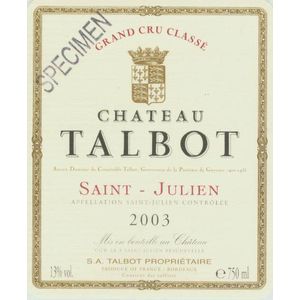 2003 Chateau Talbot 4eme Cru Classe, Saint-Julien 1x75cl