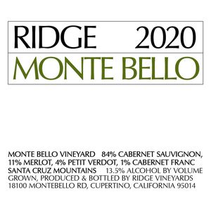 2020 Ridge, California Cabernet Sauvignon Monte Bello, Santa Cruz Mountains 3x75cl