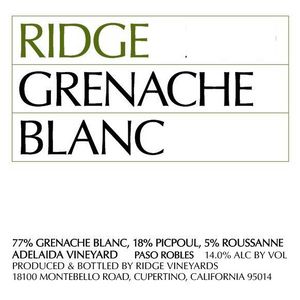 2020 Ridge, Grenache Blanc, Paso Robles 12x75cl