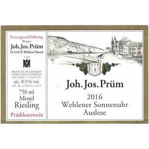 2016 Joh. Jos. Prum, Wehlener Sonnenuhr Riesling Auslese Auktion, Mosel 6x75cl