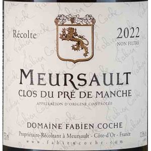 2022 Domaine Fabien Coche, Meursault, Le Pre de Manche 12x75cl