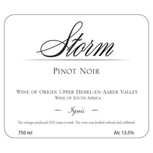 2018 Storm, Ignis Pinot Noir, Upper Hemel-en-Aarde Valley 6x75cl