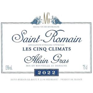 2022 Alain Gras, Saint-Romain, Les Cinq Climats 6x75cl