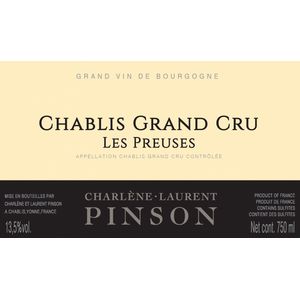 2021 Charlene et Laurent Pinson, Preuses Grand Cru, Chablis 12x75cl