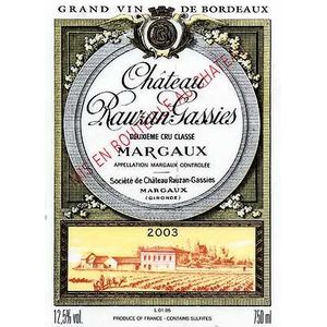 2003 Chateau Rauzan-Gassies 2eme Cru Classe, Margaux 12x75cl