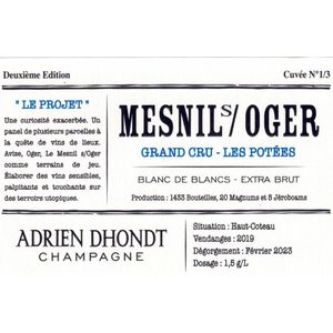 2019 Adrien Dhondt, Les Potees Grand Cru, Le Mesnil-sur-Oger 6x75cl