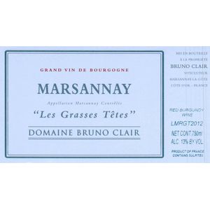 2018 Domaine Bruno Clair, Marsannay, Les Grasses Tetes Rouge 12x75cl