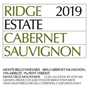 2020 Ridge, Estate Cabernet Sauvignon, Santa Cruz Mountains 12x75cl