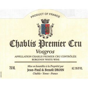 2023 Jean-Paul & Benoit Droin, Chablis Premier Cru, Vosgros 12x75cl
