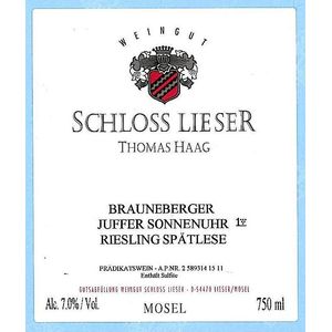 2014 Schloss Lieser, Brauneberger Juffer Sonnenuhr Riesling Spatlese Auktion, Mosel 6x75cl