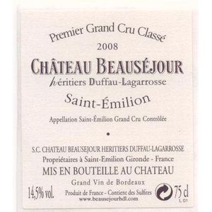 2008 Chateau Beausejour (Duffau-Lagarrosse) Premier Grand Cru Classe B, Saint-Emilion Grand Cru 12x75cl