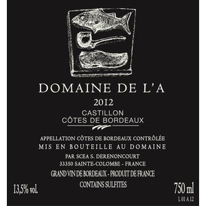2015 Domaine de l'A, Castillon-Cotes de Bordeaux 6x75cl