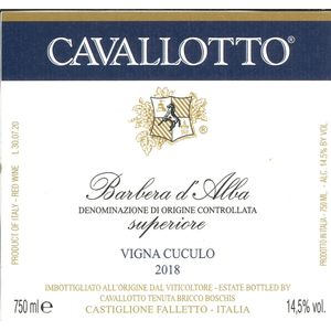 2018 Cavallotto, Barbera d'Alba, Superiore Vigna Cuculo 6x75cl