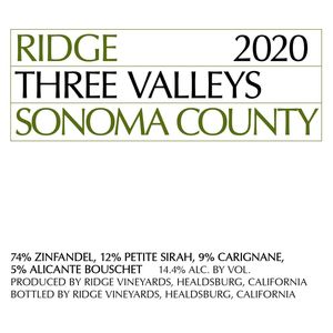 2020 Ridge, Three Valleys, Sonoma County 12x75cl