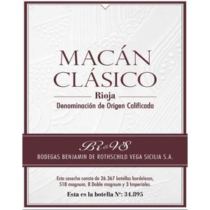 2020 Bodegas Benjamin de Rothschild & Vega Sicilia S.A., Macan Clasico, Rioja 6x75cl