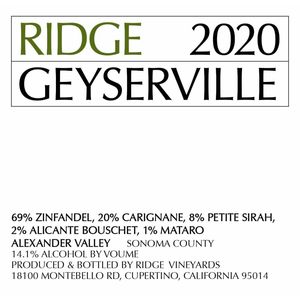 2020 Ridge, Geyserville, Alexander Valley 12x75cl