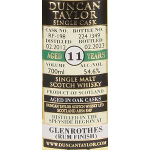 2012 Glenrothes (Duncan Taylor), Single Malt Single Rum Cask No RF-198 11YO Bottled 2023, Speyside 6x75cl
