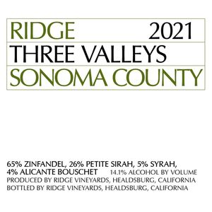 2021 Ridge, Three Valleys, Sonoma County 12x75cl