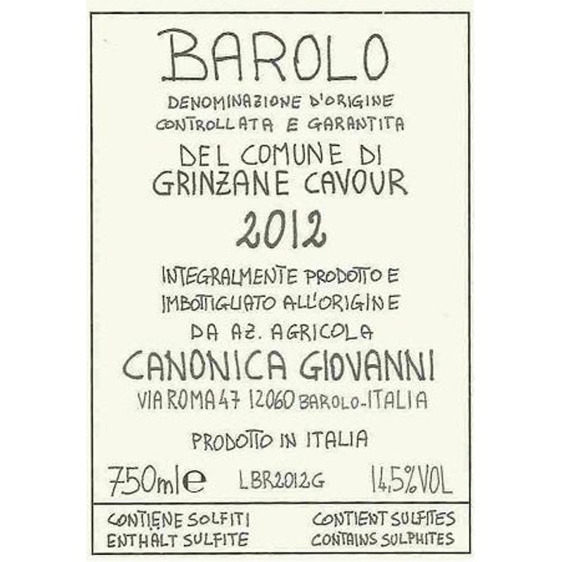 2012 Giovanni Canonica, Barolo, Comune di Grinzane Cavour 6x150cl