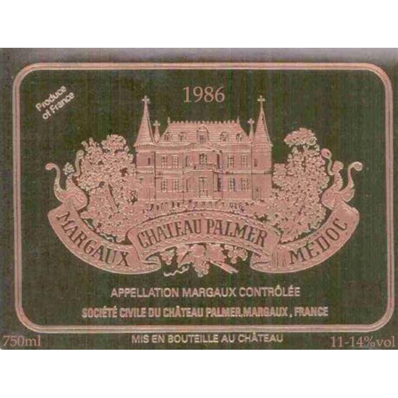 1986 Chateau Palmer 3eme Cru Classe, Margaux 12x75cl