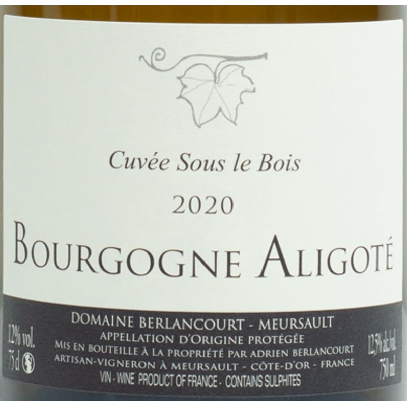 2022 Domaine Berlancourt, Bourgogne Aligote, Cuvee Sous le Bois 6x75cl