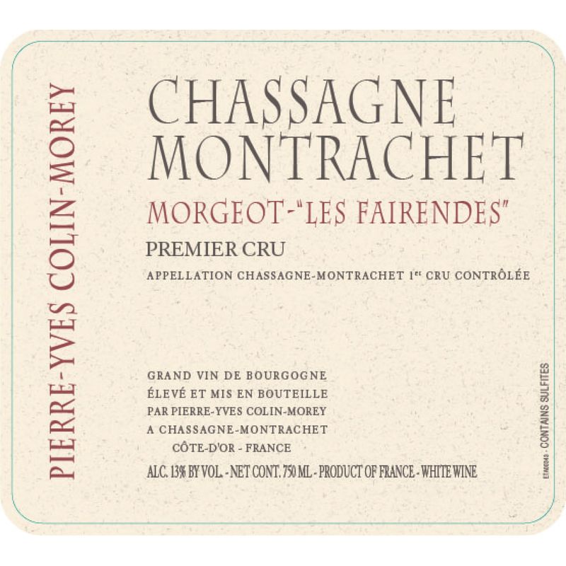 2022 Pierre-Yves Colin-Morey, Chassagne-Montrachet Premier Cru, Morgeot Les Fairendes 6x75cl