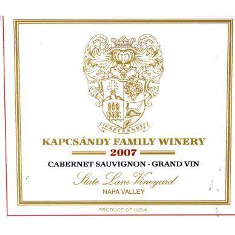 2007 Kapcsandy Family Winery, State Lane Vineyard Grand Vin Cabernet Sauvignon, Yountville 1x75cl