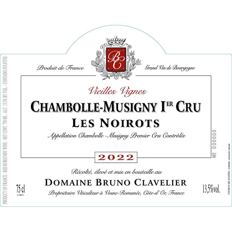 2022 Domaine Bruno Clavelier, Chambolle-Musigny Premier Cru, Les Noirots Vieilles Vignes 6x75cl