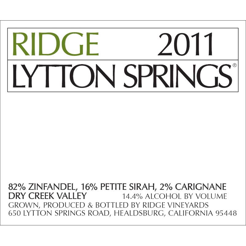2011 Ridge, Lytton Springs, Dry Creek Valley 12x75cl