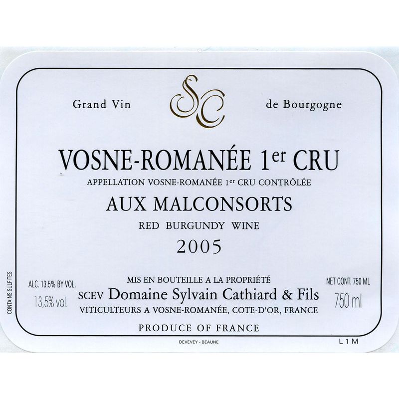 2005 Domaine Sylvain Cathiard, Vosne-Romanee Premier Cru, Aux Malconsorts 12x75cl