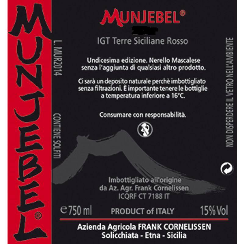 2022 Azienda Agricola Frank Cornelissen, Munjebel Rosso, Terre Siciliane Sicily 6x75cl