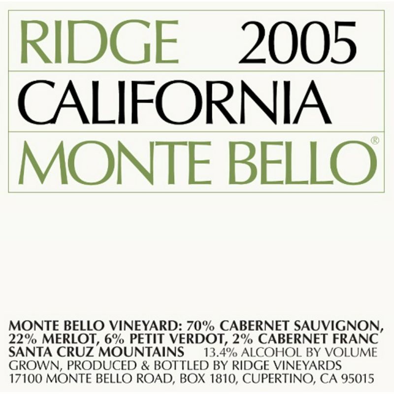 2005 Ridge, California Monte Bello, Santa Cruz Mountains 3x150cl
