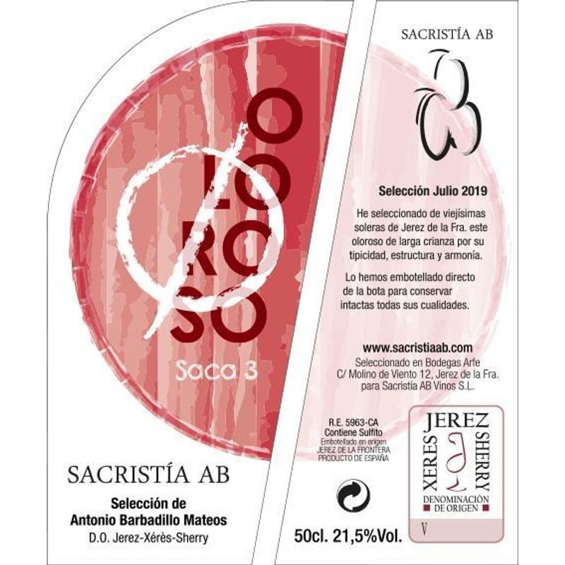 Sacristia AB Oloroso Sherry 2016 500ml