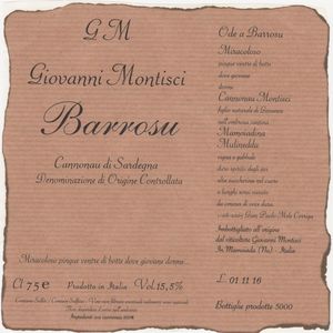 2018 Giovanni Montisci Cannonau di Sardegna Barrosu
