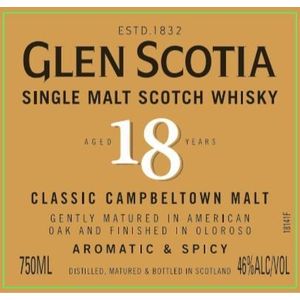 Glen Scotia Aged 18 Years Campbeltown Single Malt Scotch Whisky