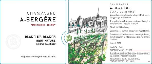 A. Bergère Terres Blanches Blanc des Blancs Champagne Brut Nature