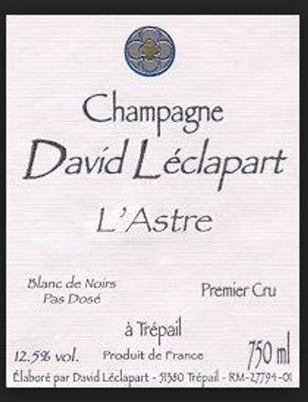David Léclapart Champagne L’Astre Blanc de Noirs Pas Dosé