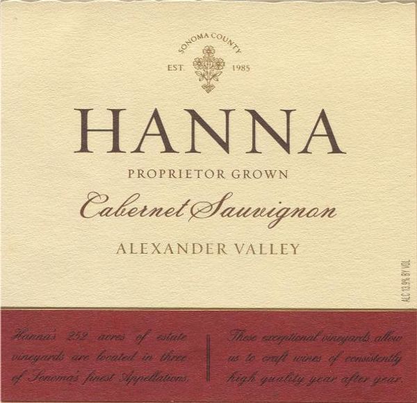 2018 Hanna Winery Alexander Valley Cabernet Sauvignon