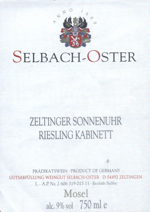 2001 Selbach-Oster Zeltinger Sonnenuhr Riesling Kabinett