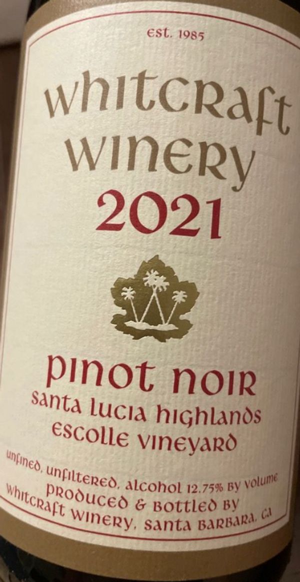 2021 Whitcraft Winery Escolle Vineyard Pinot Noir