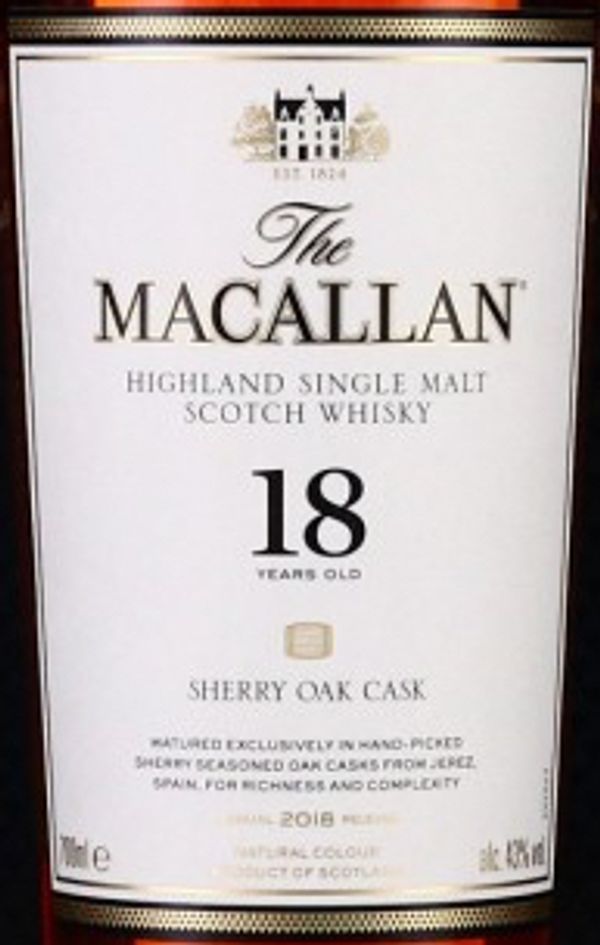 2018 The Macallan 18 Years Old Sherry Oak Cask Highland Single Malt Scotch Whisky