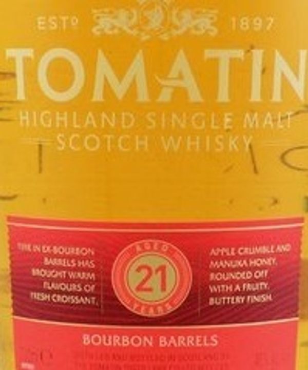 Tomatin Aged 21 Years Bourbon Barrel Finished Highland Single Malt Scotch Whisky