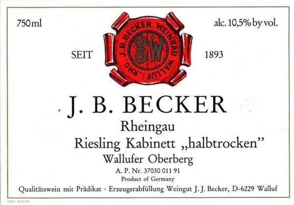 2016 J.B. Becker Wallufer Oberberg Riesling Kabinett Halbtrocken