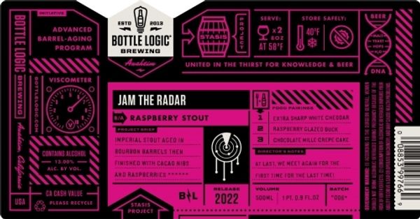 2022 Bottle Logic Brewing Jam The Radar Raspberry Stout