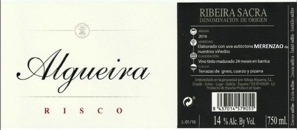 2018 Adega Algueira Risco Ribeira Sacra