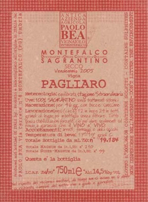 2017 Paolo Bea Montefalco Sagrantino Secco Pagliaro